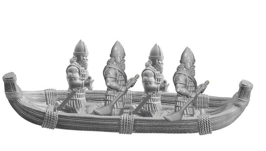Assyrian Reed Boat with 4 Soldiers